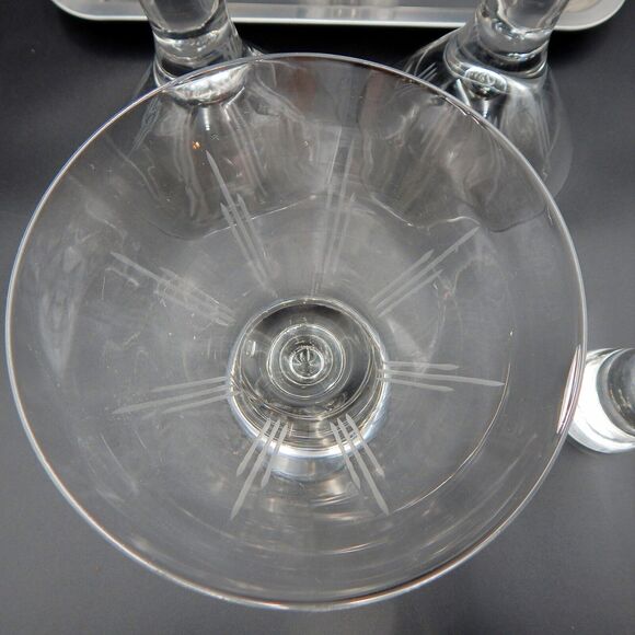 Home Essentials Hex 11 Martini Cocktail Set Shaker Tray Glasses S/4 Etched Lines - Picture 11 of 13